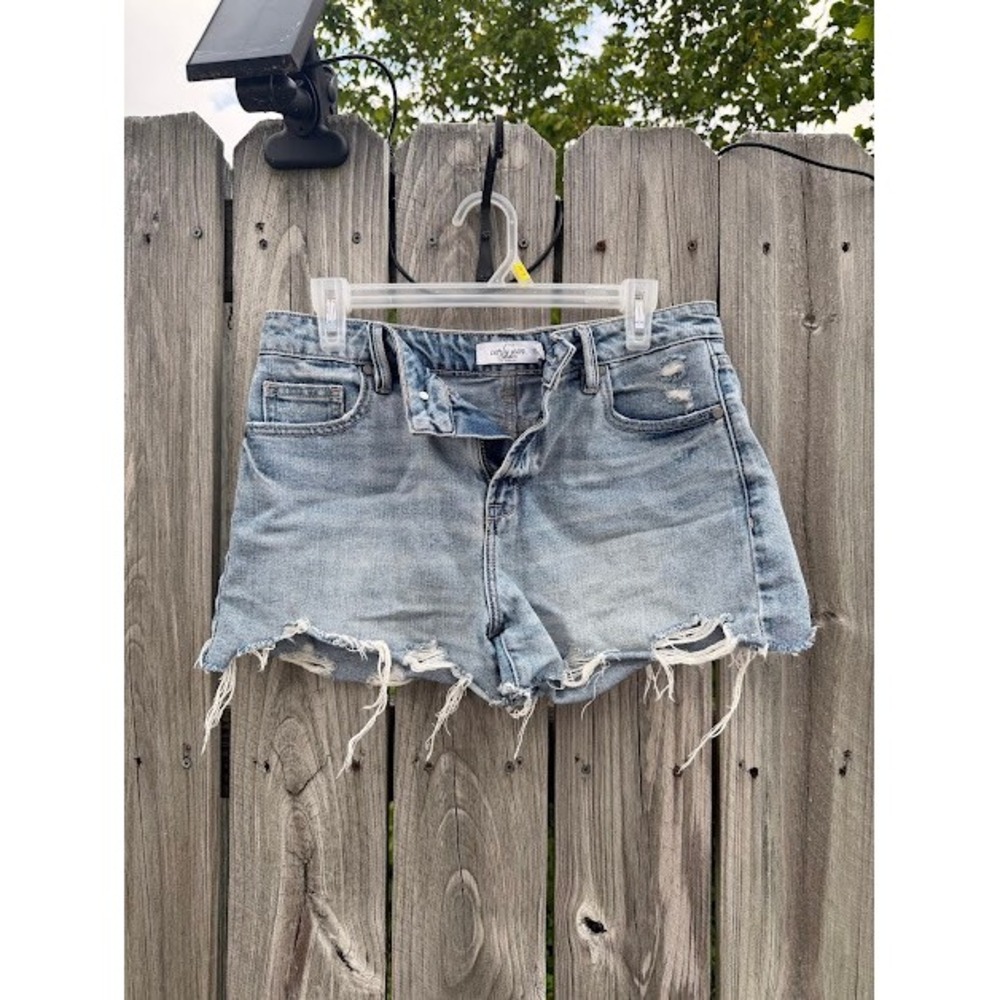 Distressed Boho Carly Jean Los Angeles Denim Shorts M Blue Frayed Raw Hem Summer